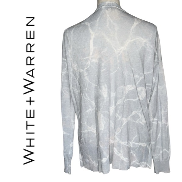 White + Warren Misty Gray Marbled V-Neck Sweater Tie-Dye Lightweight Oversized - Picture 10 of 10